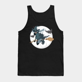 Halloween Witch Flying With Bats Tank Top